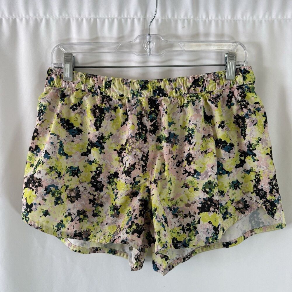 Old Navy Running Shorts Women's Medium Green Yellow Pull On Drawstring Lined